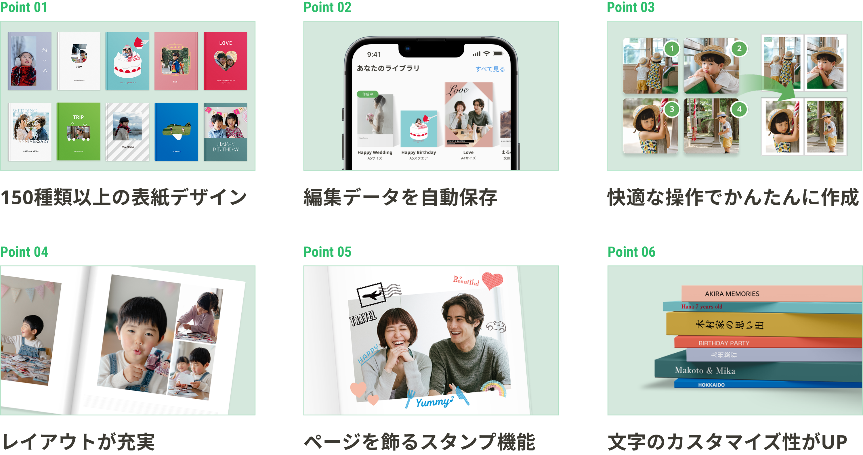新しいフォトブックで追加された機能の一覧